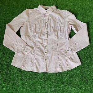 White House Black Market Button Up Long Sleeve Red Striped Stretch Shirt Size 14